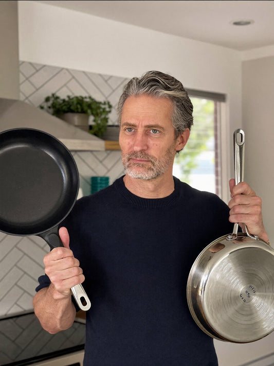 Side-by-side cookware materials comparison