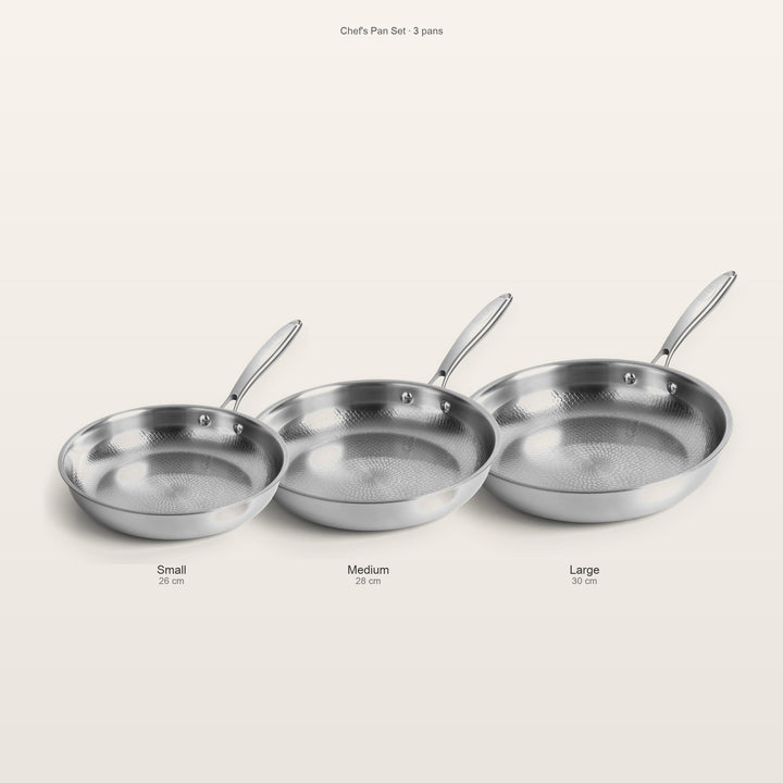 Chef's Pan Set: 3 Pans + Titanium Utensils